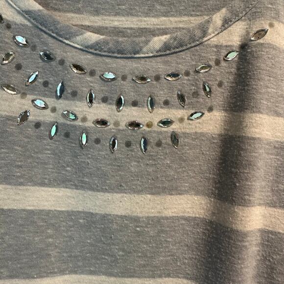 Fairy Sleeveless Knit Top Small Bling Gray White Stripes Casual Comfy Layering - Picture 8 of 8